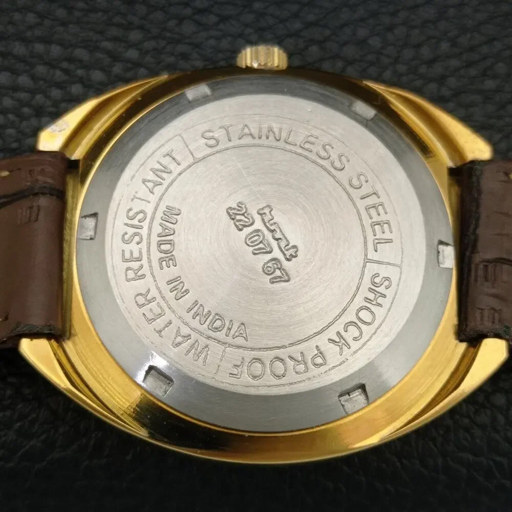 Vintage 1978 HMT Automatic Mens Gold Watch W/Daydate & Gold Accents